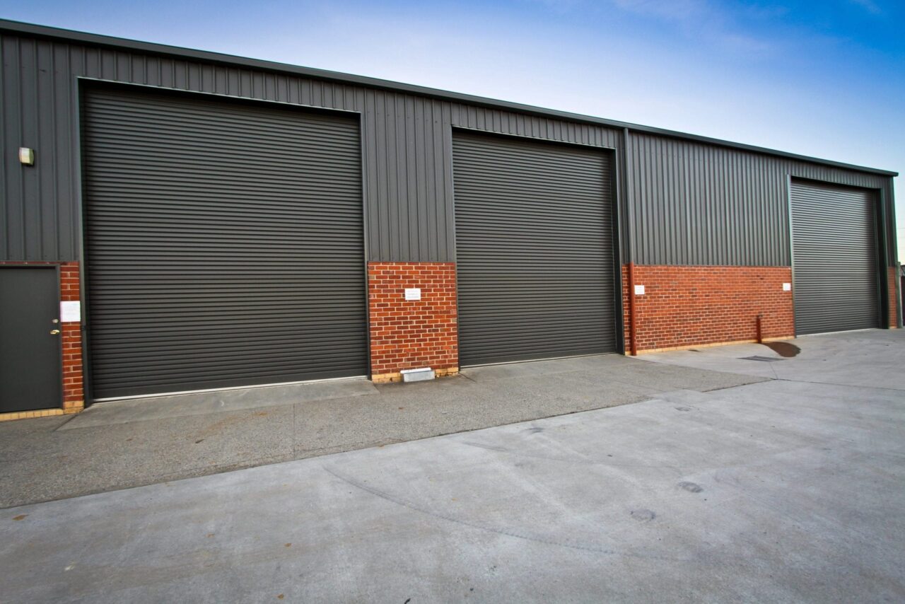 Industrial roller shutters on a commercial unit